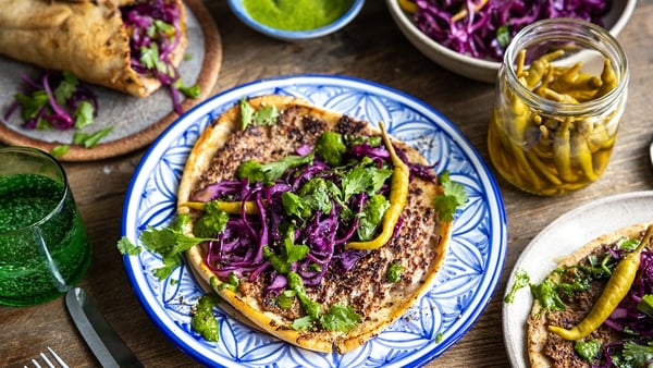 Donal's lamb mince flatbreads with zhoug and pickled slaw