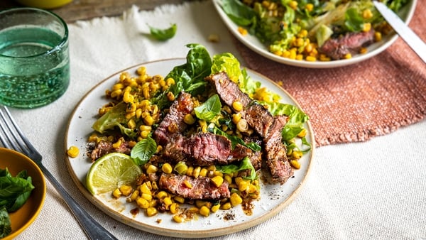 Donal Skehan's steak platter with basil butter corn and baby gem