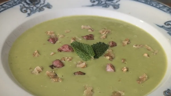 Catherine's shallot pea soup with bacon: Today